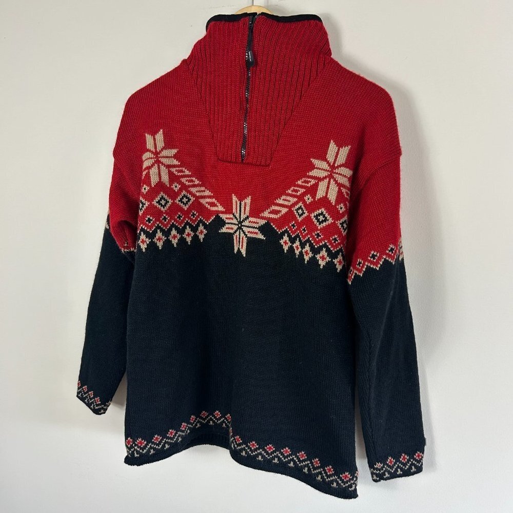 Devold Red Navy Fair Isle Half Zip Sweater Norwegian Size S - Picture 6 of 9